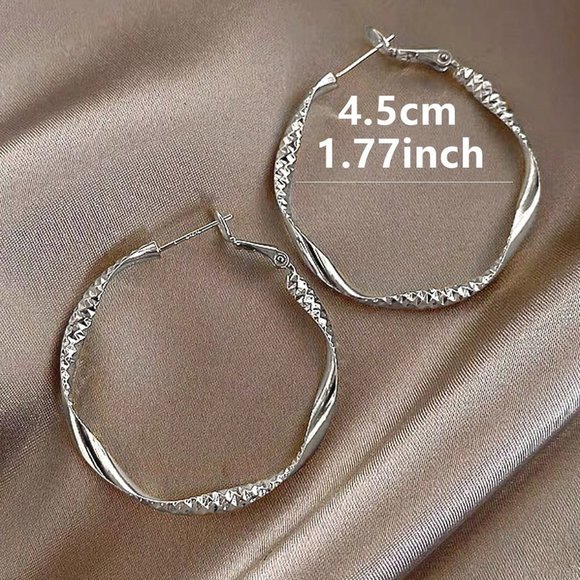 Hoop Earrings, Textured Twist Design Hoop Earrings for party casual formal - Picture 2 of 3